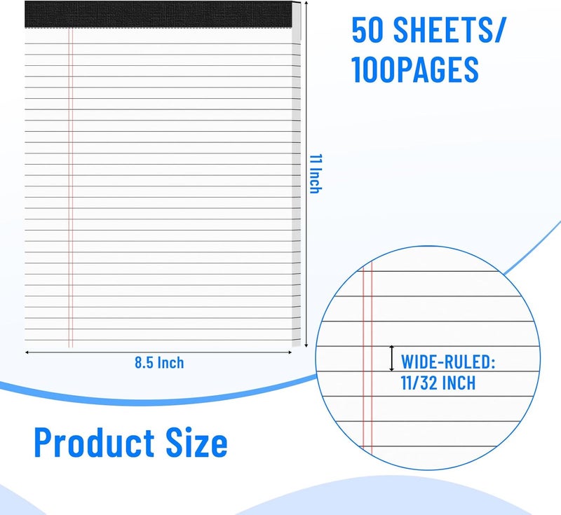 Ciphyfee 12pcs Legal Pads 8.5 x 11, 50 Sheets/Pack, Notepads 8.5 x 11 Inch, White Note Pads Clear Print Writing Pads of Paper, Memo Pads , Perforate Legal Notepads Paper , Wide Ruled Lined with Sturdy Back - Image 2